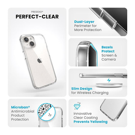 Speck Presidio Perfect-Clear - Pouzdro pro iPhone 16e / iPhone 15 / iPhone 14 / iPhone 13 (čiré)
