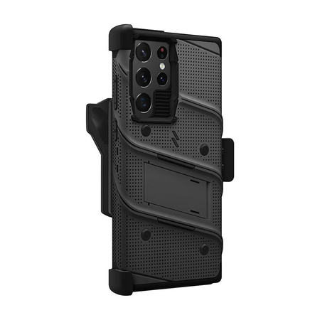 ZIZO BOLT Series - Armored case for Samsung Galaxy S22 Ultra with 9H glass for screen + holder with stand (black)