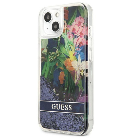 Guess Liquid Glitter Flower - iPhone 13 tok (kék)