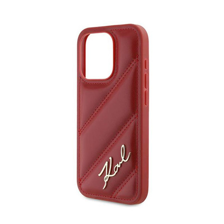 Karl Lagerfeld Diagonal Quilted Script - Coque pour iPhone 15 Pro (rouge)