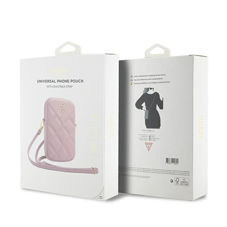 Guess Zip Quilted 4G - Taška na telefon (růžová)