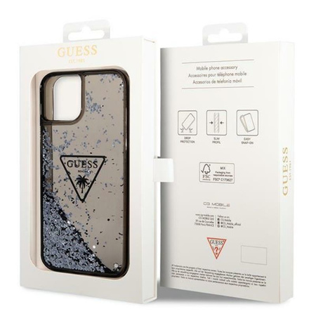 Pouzdro Guess Liquid Glitter Triangle Logo - pouzdro pro iPhone 14 (černé)