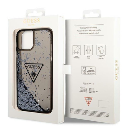 Guess Liquid Glitter Triangle Logo Case - iPhone 14 tok (fekete)