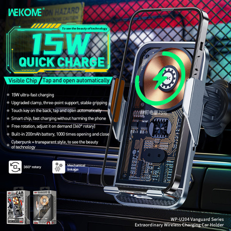 WEKOME WP-U204 Vanguard Series - Auto car holder with wireless charging 15W (Black)