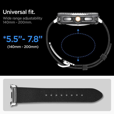 PASEK DO GALAXY WATCH 8 | 8 CLASSIC 40 44 46 mm SPIGEN SKÓRZANY CZARNY