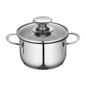 MINI GARNEK 12 CM STALOWY Z POKRYWKĄ DO MLEKA SOSÓW, Kuchenprofi, do Zmywarki, 650 ml
