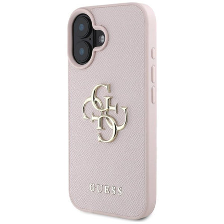 Guess Grained Big 4G Logo Small Classic Logo - Coque pour iPhone 16 (rose)