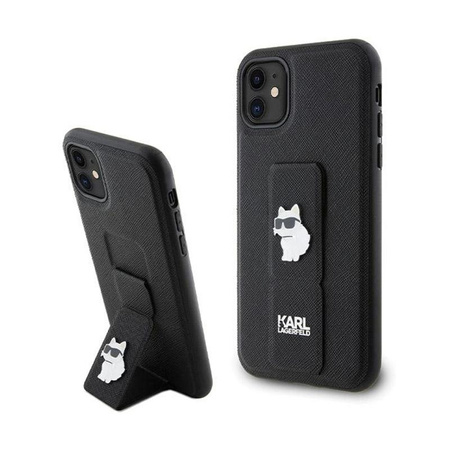 Karl Lagerfeld Gripstand Saffiano Choupette tűk - iPhone 11 tok (fekete)