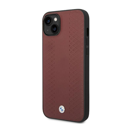 Kožené pouzdro BMW s diamantovým vzorem - iPhone 14 (vínové)