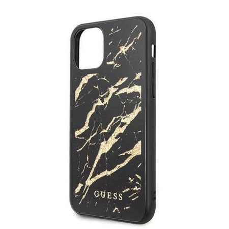 Guess Marble Glass Gold Glitter - pouzdro pro iPhone 11 Pro (černé)