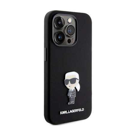 Karl Lagerfeld Silikon Ikonik Metall Pin - iPhone 15 Pro Tasche (schwarz)