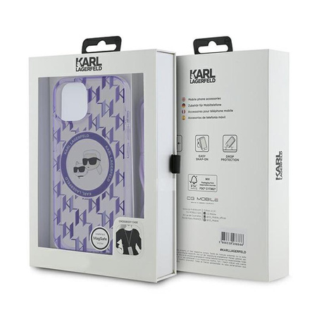 Karl Lagerfeld IML Crossbody Monogram Karl & Choupette Head MagSafe - Case for iPhone 15 / 14 / 13 (Purple)