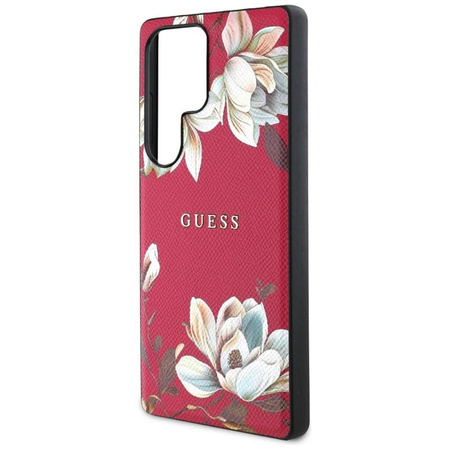 Guess Grained Flower Pattern MagSafe - étui pour Samsung Galaxy S25 Ultra (fuchsia)