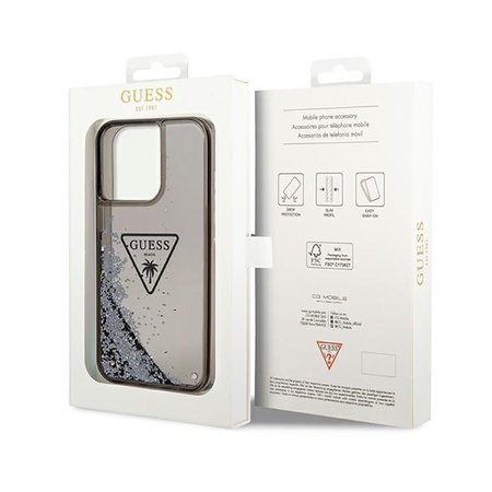 Guess Liquid Glitter Triangle Logo Case - Coque iPhone 14 Pro Max (noir)