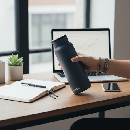 Quokka Echo - 690 ml Stainless Steel Bottle with Silicone Handle (Black)