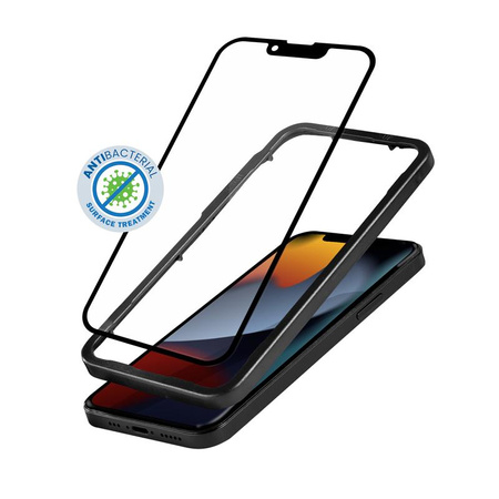 Crong Anti-Bakterielles 3D Panzerglas - 9H vollflächiges gehärtetes Glas für iPhone 14 Plus / iPhone 13 Pro Max + Einbaurahmen
