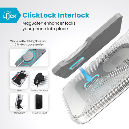 Speck Presidio Perfect-Clear Grip ClickLock & MagSafe - iPhone 16 Pro Max Case (Clear / Chrome Finish / Serene Silver)