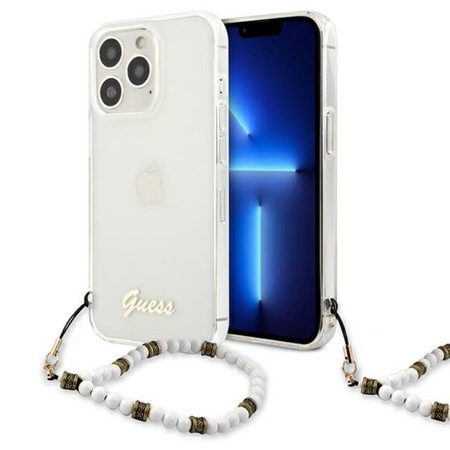 Guess White Pearl Strap - pouzdro pro iPhone 13 Pro (průhledné)