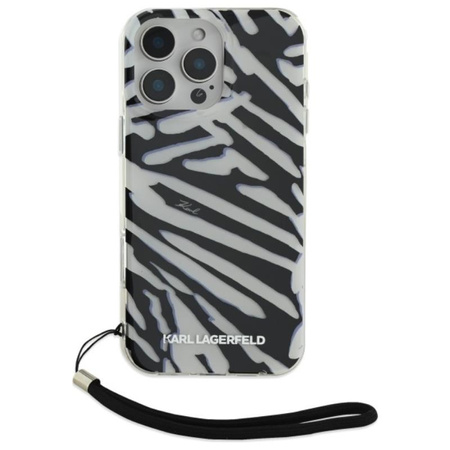 Karl Lagerfeld IML Zebra Pattern & Cord - Coque pour iPhone 16 Pro Max (noir)