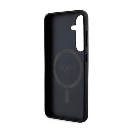 Guess 4G Collection Cuir Logo Métal MagSafe - Étui Samsung Galaxy S24 (noir)