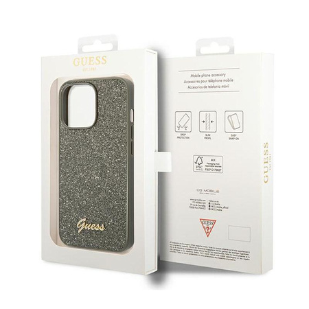 Guess Glitter Flakes Metal Logo Case - Coque iPhone 14 Pro Max (verte)