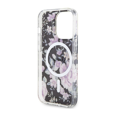 Guess Flower MagSafe - Coque pour iPhone 14 Pro (Noir)