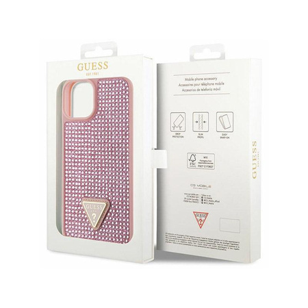Guess Rhinestone Triangle - Hülle für iPhone 14 Plus (Pink)
