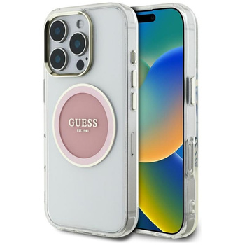 Guess IML Metal Coloured Circle Classic Logo MagSafe - pouzdro pro iPhone 16 Pro (růžové)