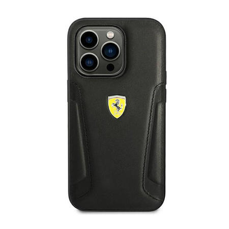 Étui en cuir Ferrari Stamp Sides - iPhone 14 Pro Case (Noir)