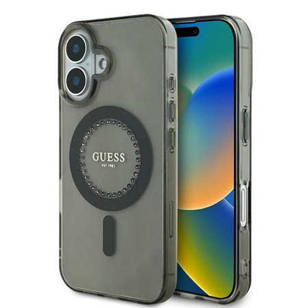 Guess IML Rhinestones MagSafe - Coque pour iPhone 16 Plus (noir)