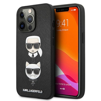 Karl Lagerfeld Saffiano Karl & Choupette dombornyomott fejek - iPhone 13 Pro Max tok (fekete)