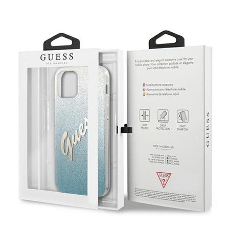 Guess Glitter Gradient Script - iPhone 12 mini Tasche (blau)