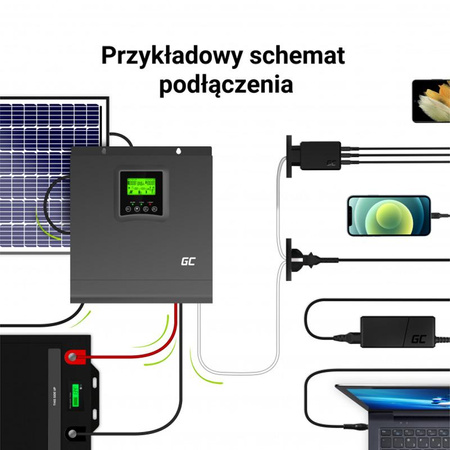 Green Cell - Solar Inverter Off Grid inverter with solar charger MPPT 24VDC 230VAC 2000VA/2000W Pure sine wave