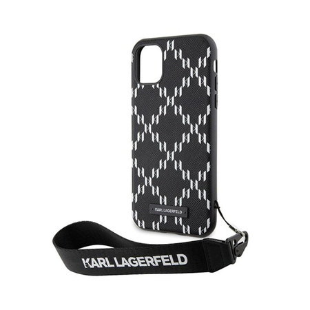 Karl Lagerfeld Monogram Losange Saffiano - Tasche mit Lanyard iPhone 11 (Schwarz)