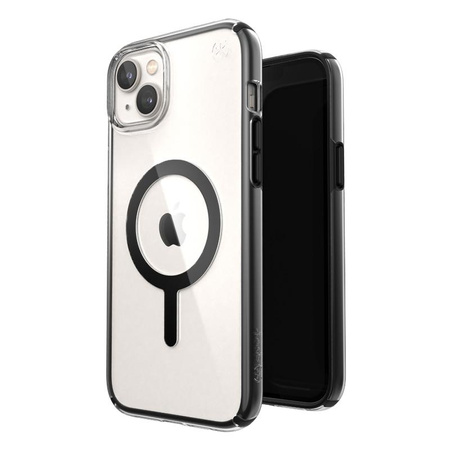 Speck Presidio Perfect-Clear with Impact Geometry + MagSafe - iPhone 14 Plus Case with MICROBAN Coating (Clear / Black)