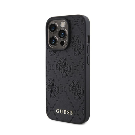 Guess Leather 4G Stamped - Tasche für iPhone 15 Pro (Schwarz)