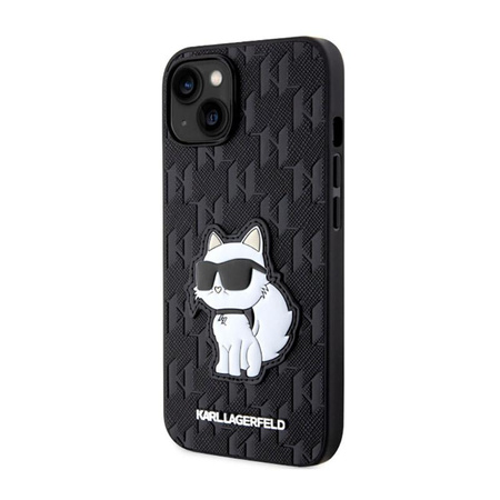 Karl Lagerfeld Saffiano Monogramm NFT Choupette - iPhone 14 Plus Tasche (Schwarz)