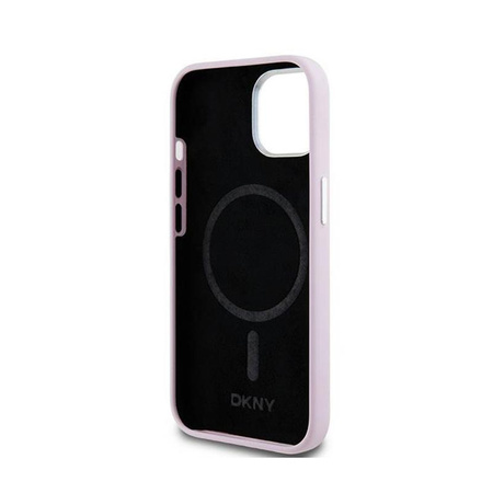 DKNY Liquid Silicone Kleines Metall-Logo MagSafe - iPhone 15 / 14 / 13 Hülle (rosa)