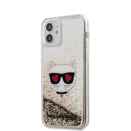 Karl Lagerfeld Liquid Glitter Choupette - pouzdro pro iPhone 12 Mini (zlaté)
