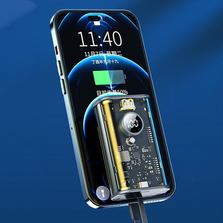 WEKOME WP-345 Vanguard Series - Power banka 10000 mAh s rychlým nabíjením a vestavěným kabelem USB-C a Lightning PD 20W + QC 22,5W (žlutá)