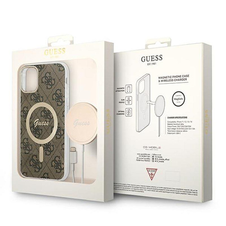 Guess Bundle Pack MagSafe 4G - MagSafe iPhone 11 case + charger set (brown/gold)