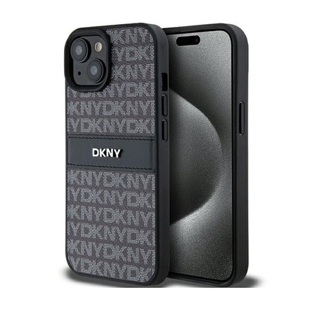 Kožené pouzdro DKNY Mono Stripe & Metal Logo - iPhone 15 Plus / 14 Plus (černé)