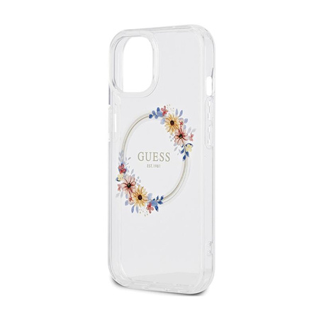 Guess IML Flowers Wreath MagSafe - Pouzdro iPhone 15 (Průhledné)