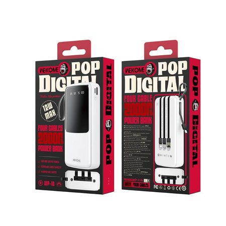 WEKOME WP-10 Pop Digital Series - Power banka 20000 mAh s integrovaným kabelem USB-C / Lightning / Micro USB + USB-A (bílá)