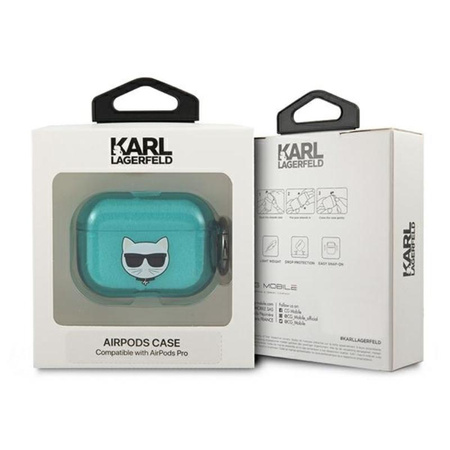 Karl Lagerfeld Choupette Head - Pouzdro na Airpods Pro (fluo modré)