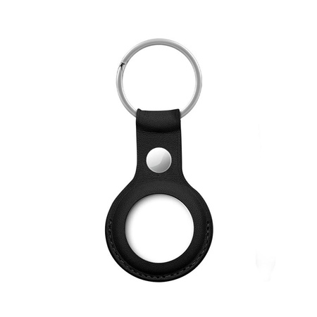 Crong Leather Case with Key Ring - Étui de protection en cuir avec porte-clés pour Apple AirTag (noir)
