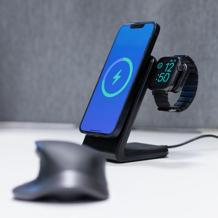 Crong MagSpot Pivot Stand - bezdrátová nabíječka 3 v 1 s MagSafe pro iPhone, Apple Watch a AirPods (černá)