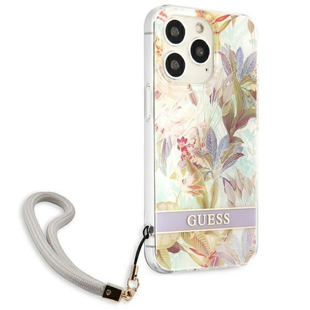 Guess Flower Cord - Case with Lanyard iPhone 13 Pro (Purple)