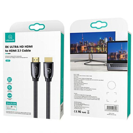 USAMS US-SJ497 - HDMI - HDMI 2.1 2m Kabel mit 8K 60 Hz / 4K 120 Hz Unterstützung (schwarz)