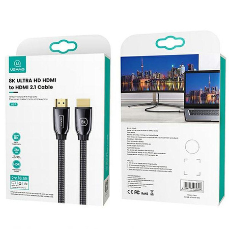 USAMS US-SJ497 - HDMI - HDMI 2.1 2m kábel 8K 60 Hz / 4K 120 Hz támogatással (fekete)